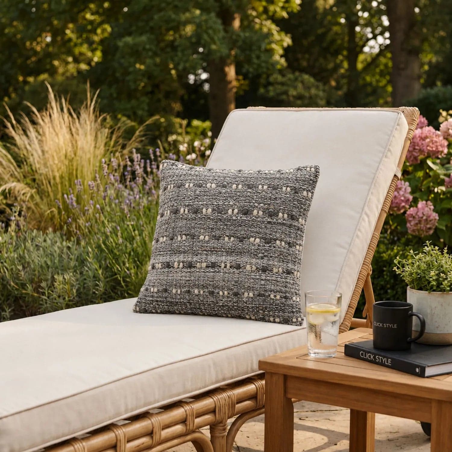Grey & White Square Indoor Outdoor Cushion with Textured Woven Design – Recycled Weather-Resistant & Durable 45x45x10cm